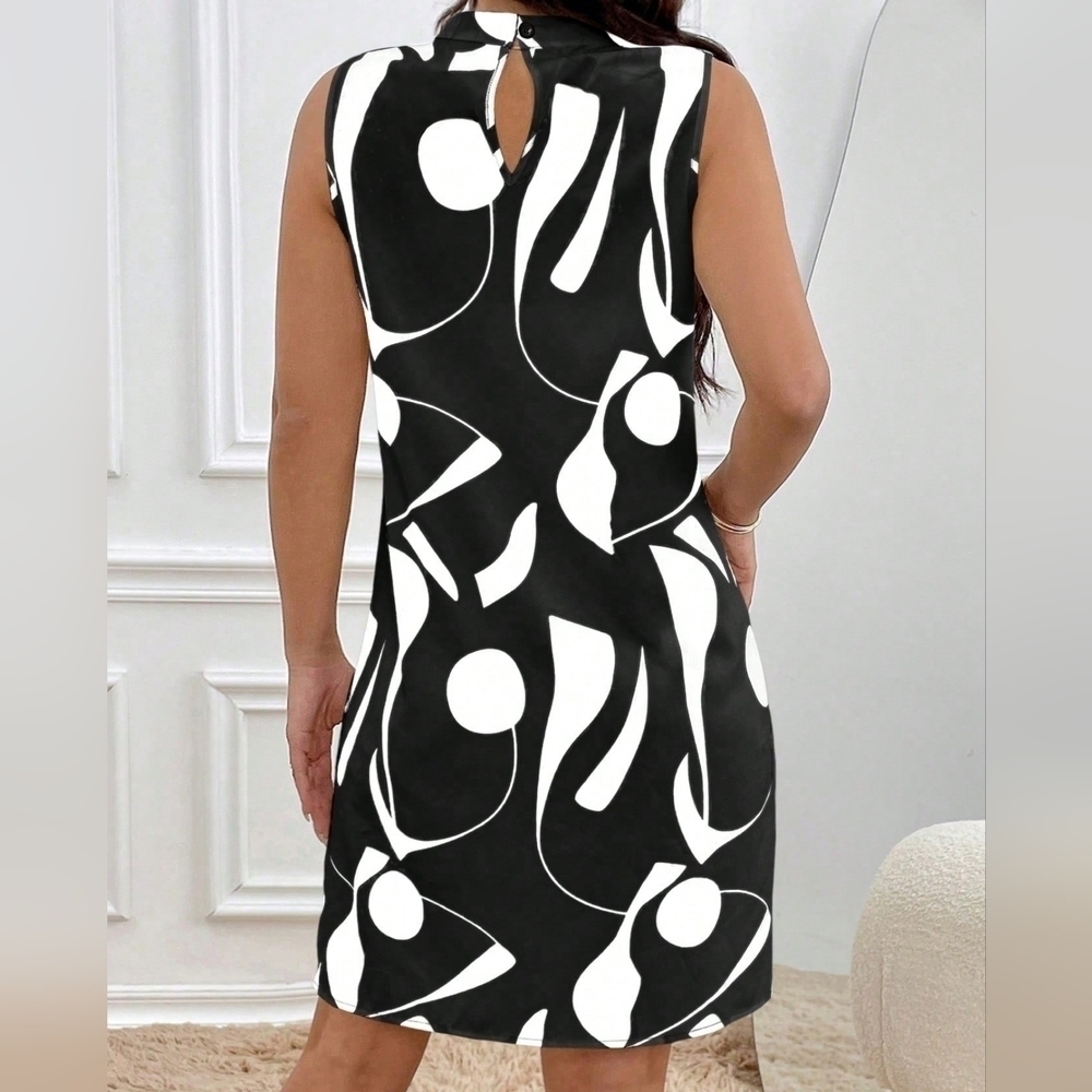 Women's Full Print Stand Collar Dress - Picture 2 of 4